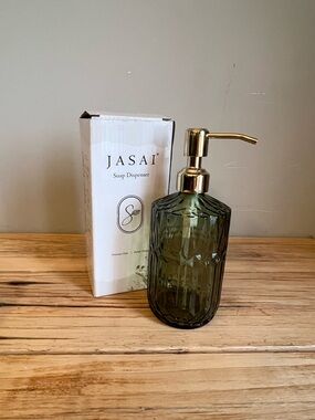 Jasai Green Glass Soap Dispenser with Gold Pump